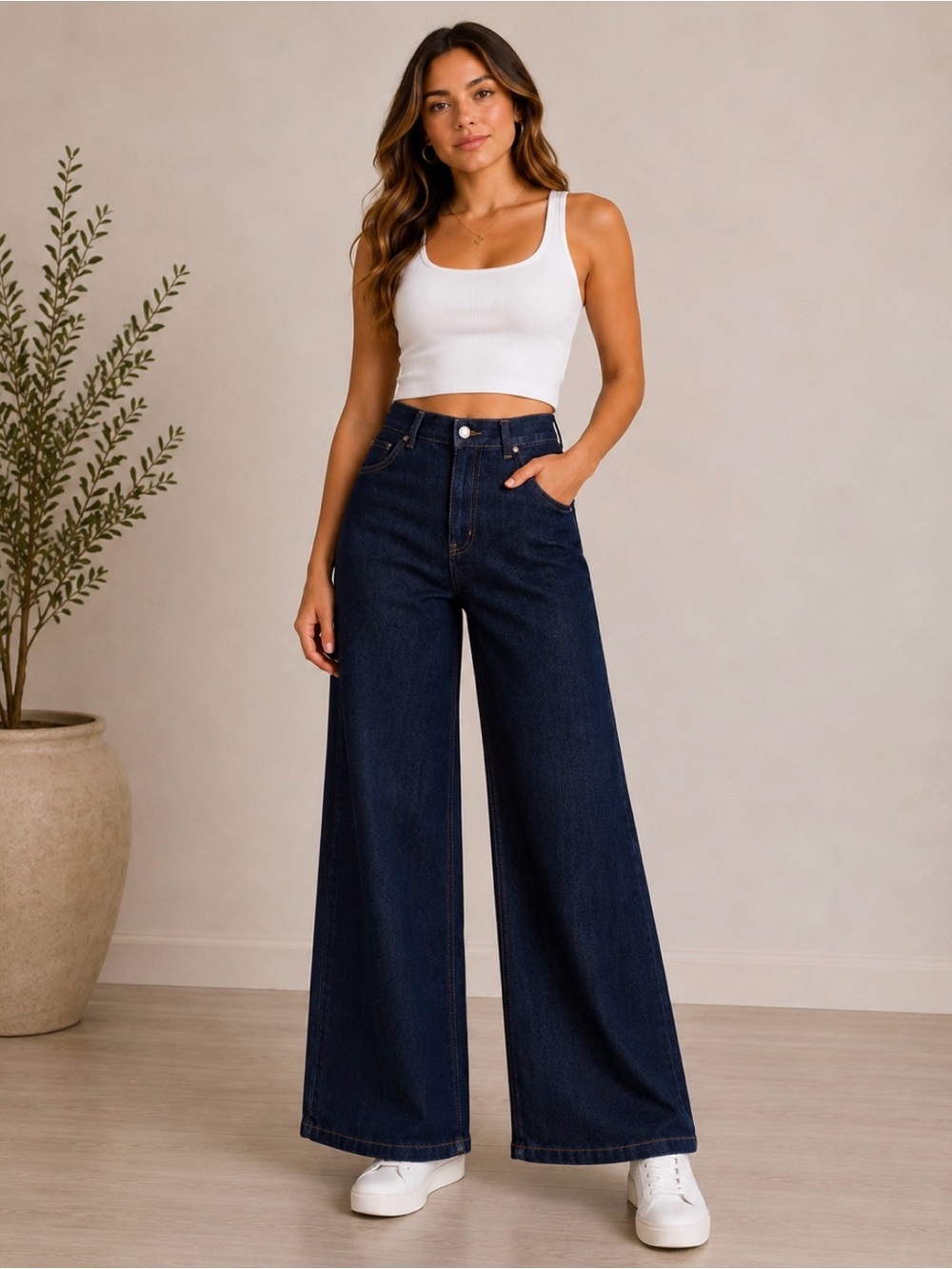 NWT SPANX Dark Indigo Wide Leg Crop Jeans Size XL 16 - Picture 2 of 5
